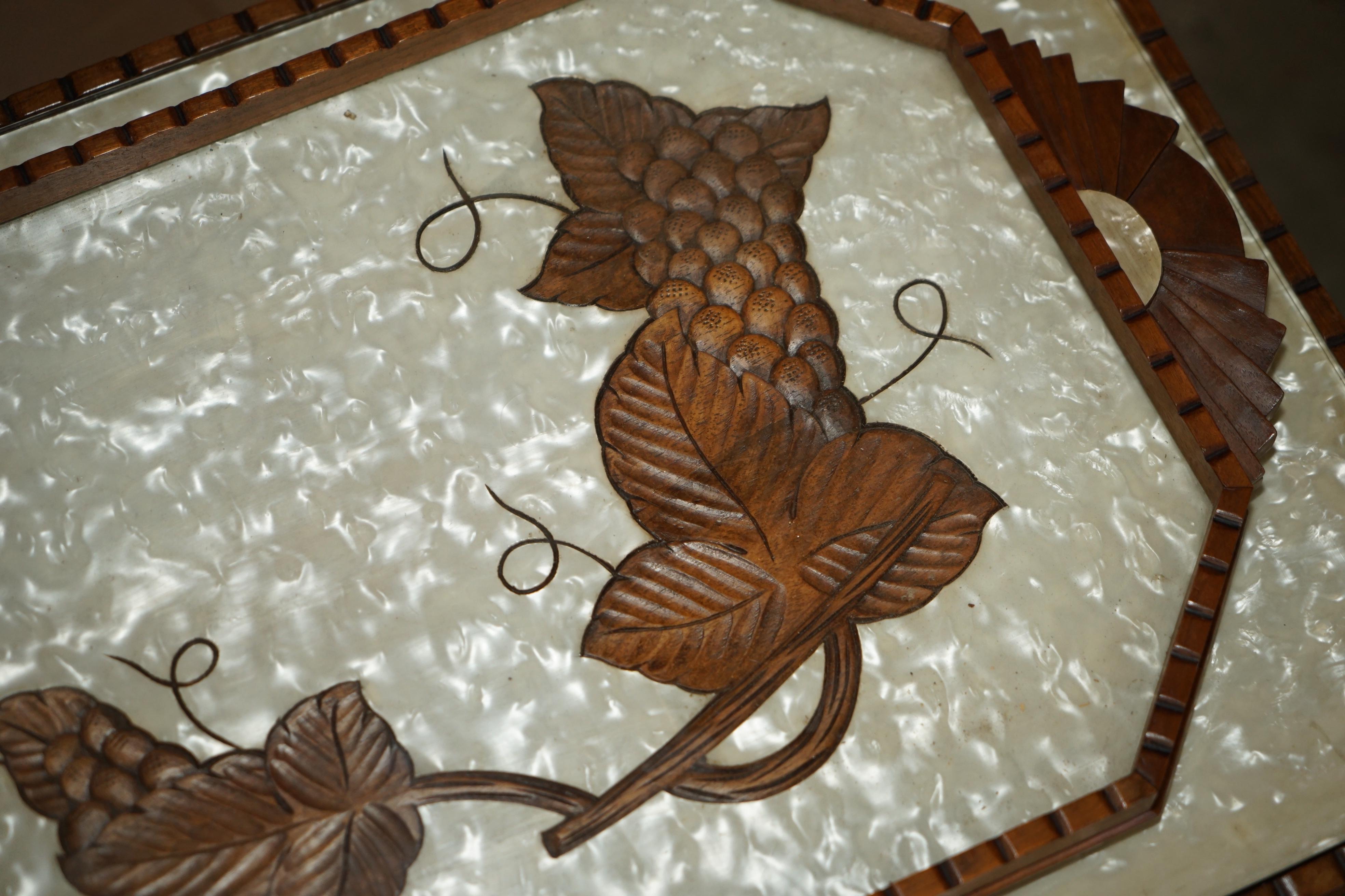 Hand-Crafted ART DECO CIRCA 1920's MOTHER OF PEARL WALNUT TRAY TABLE WITH REMOVABLE TRAY For Sale