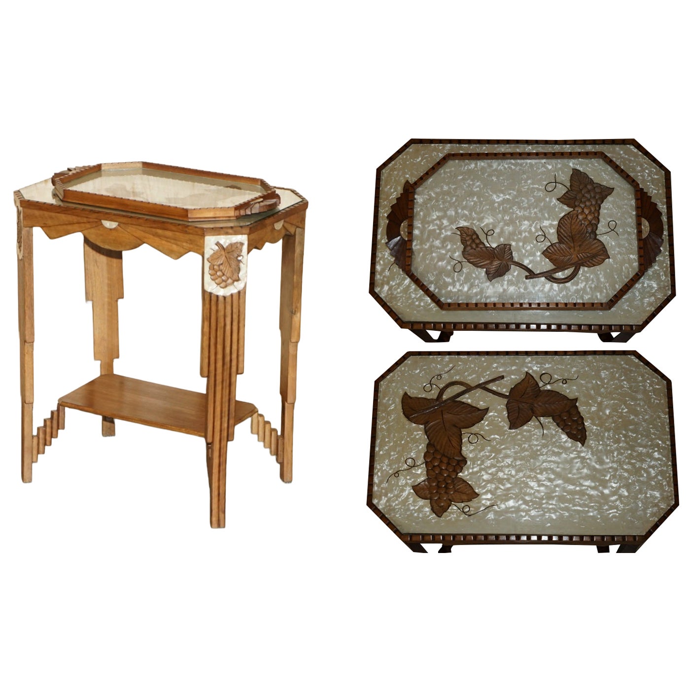 ART DECO CIRCA 1920's MOTHER OF PEARL WALNUT TRAY TABLE WITH REMOVABLE TRAY For Sale