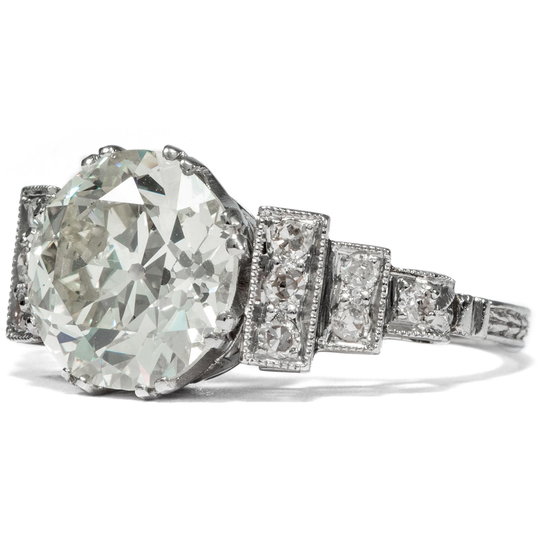 Art Deco Art Déco circa 1925, Certified 3.99 Carat Diamond Solitaire Engagement Ring