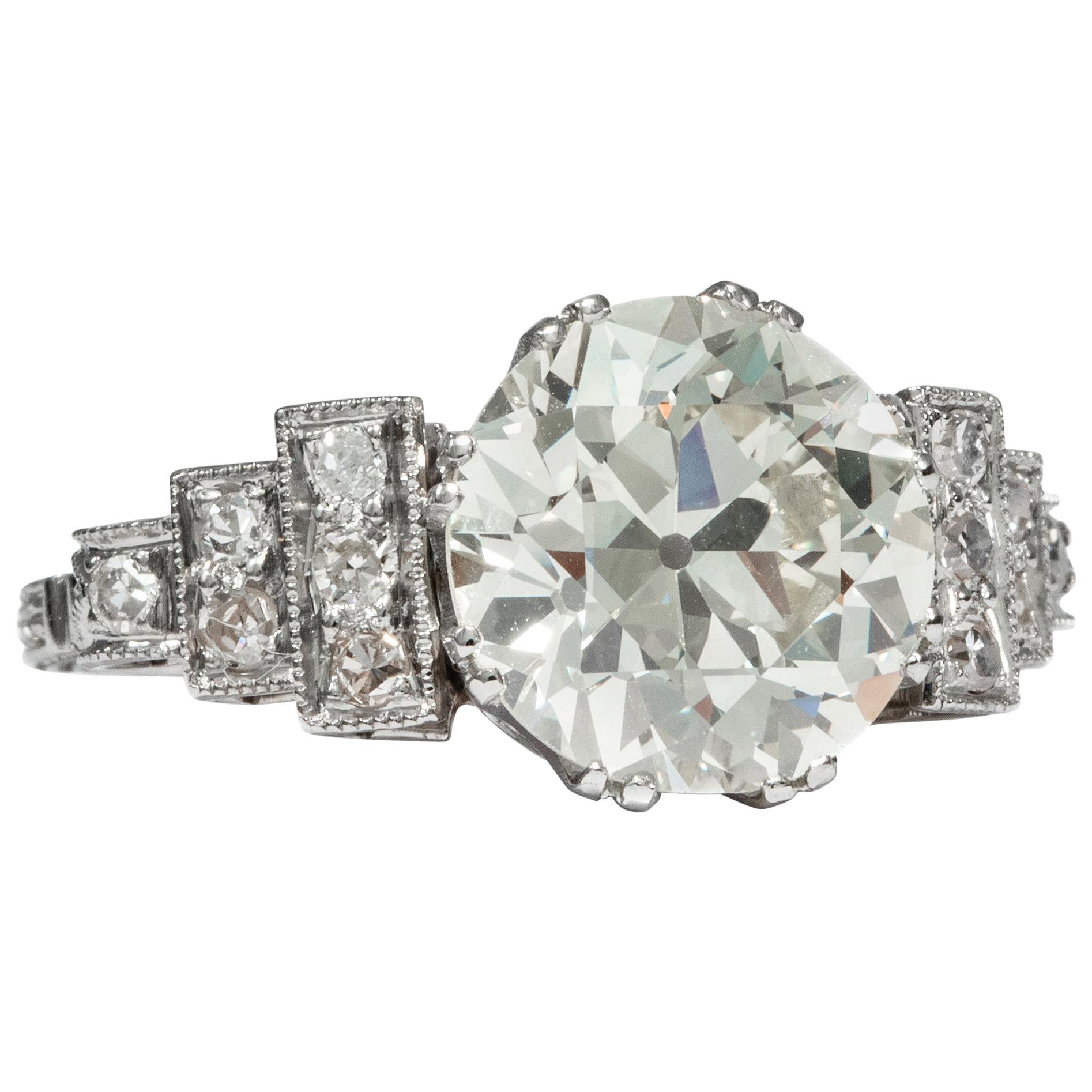 Art Déco circa 1925, Certified 3.99 Carat Diamond Solitaire Engagement Ring