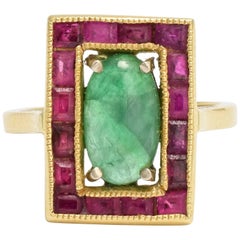 Art Deco circa 1925 Emerald Ruby "Picture Frame" Ring Antique Art Deco circa 1925 Emerald Ruby "Picture Frame" Ring