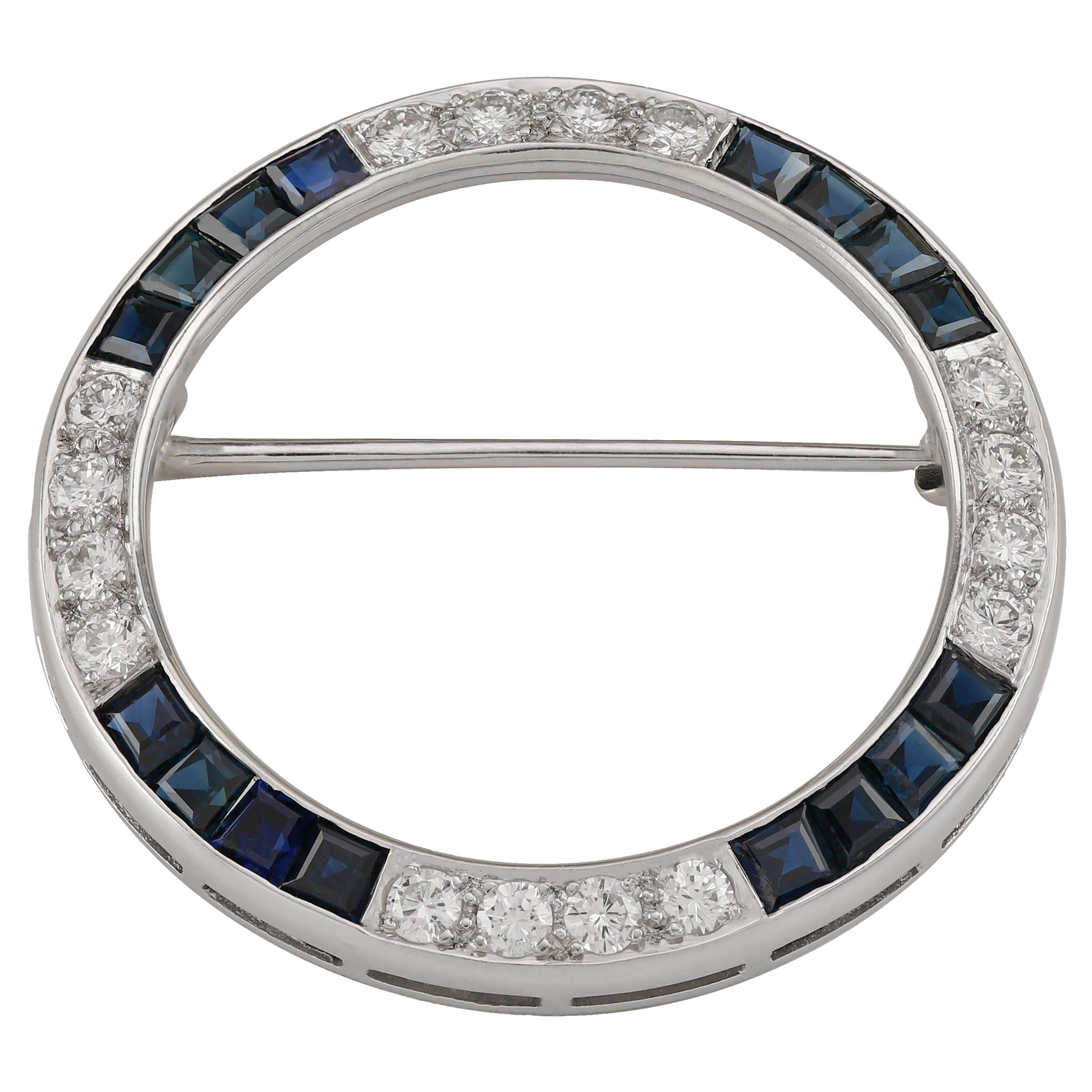 Art Deco circa 1925 Platinum J.E. Caldwell Sapphire and Diamond Circle Pin For Sale