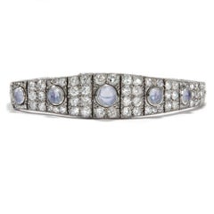 Art Deco circa 1928 Certified 8.26 Carat Diamond and Moonstone Platinum Bracelet