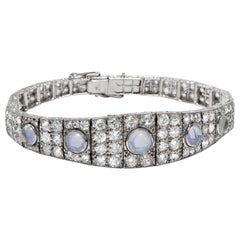 Art Deco circa 1928 Certified 8.26 Carat Diamond and Moonstone Platinum Bracelet