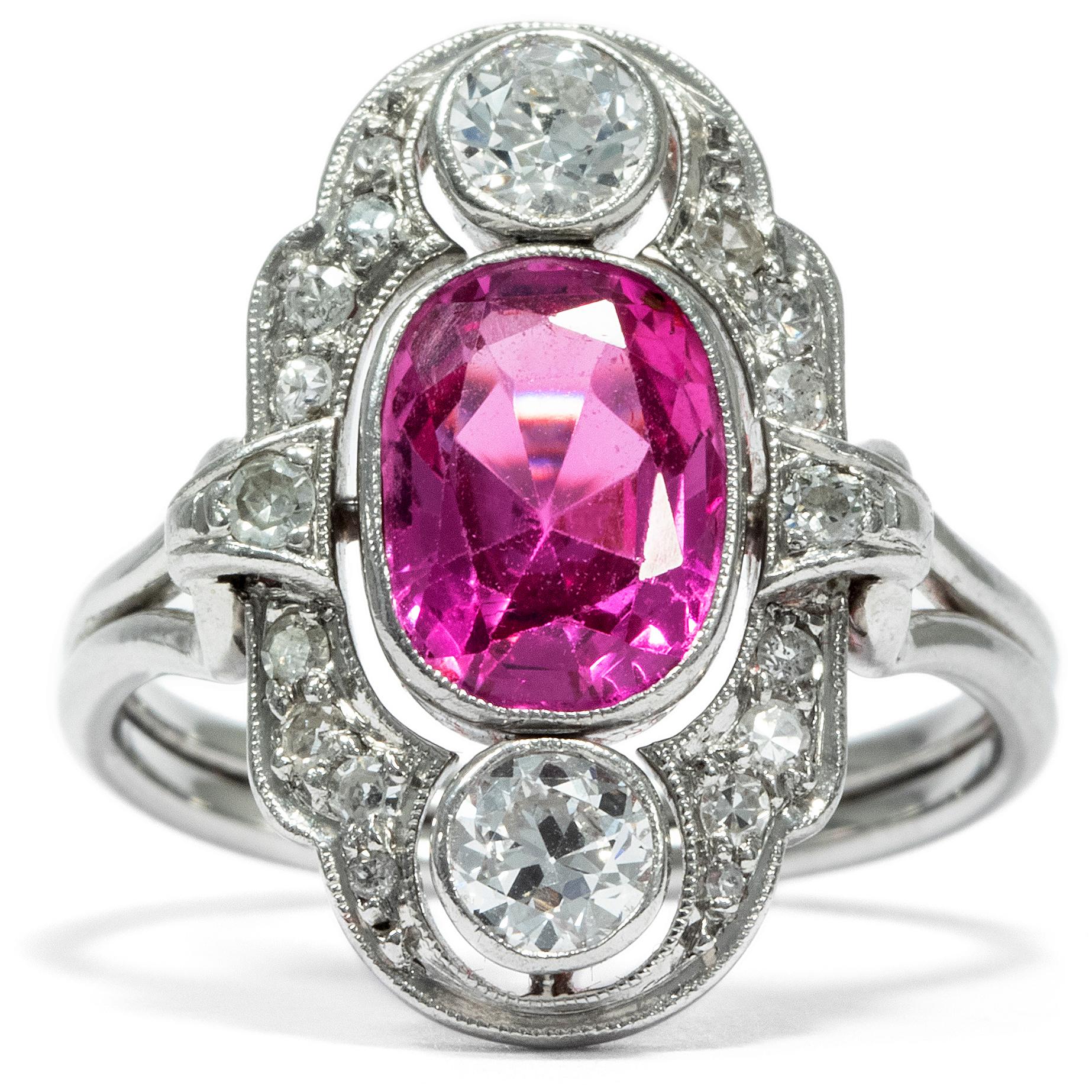 pink sapphire art deco ring