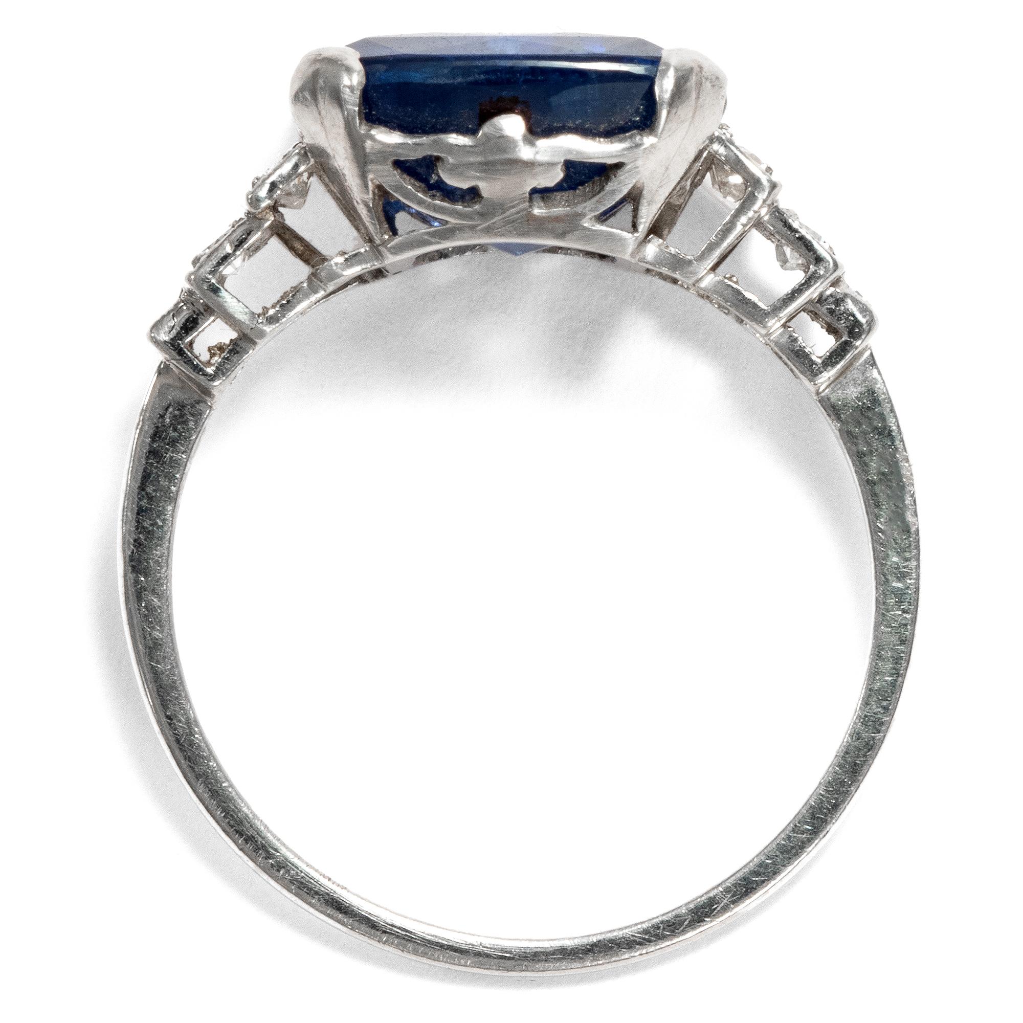 Art Déco  8.20 Carat Natural Blue Sapphire Diamond Platinum Cocktail Ring 1