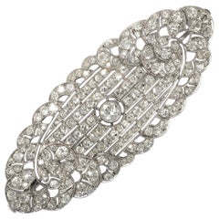 Art Déco circa 1930, Certified 7.3 Carat Diamond and Platinum Filigree Brooch