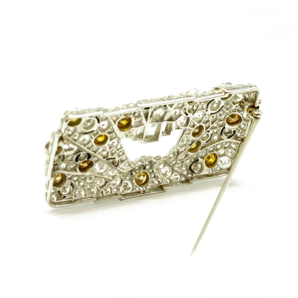 Art Deco circa 1930 Colored Diamond and Onyx Plaque Brooch Pin In Excellent Condition For Sale In London, GB