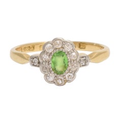 Art Deco circa 1930 Demantoid Garnet White Diamond Flower Cluster Ring Art Deco circa 1930 Demantoid Garnet White Diamond Flower Cluster Ring