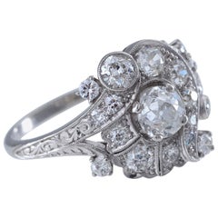 Vintage Art Deco circa 1930s Diamond and Platinum Cluster Ring