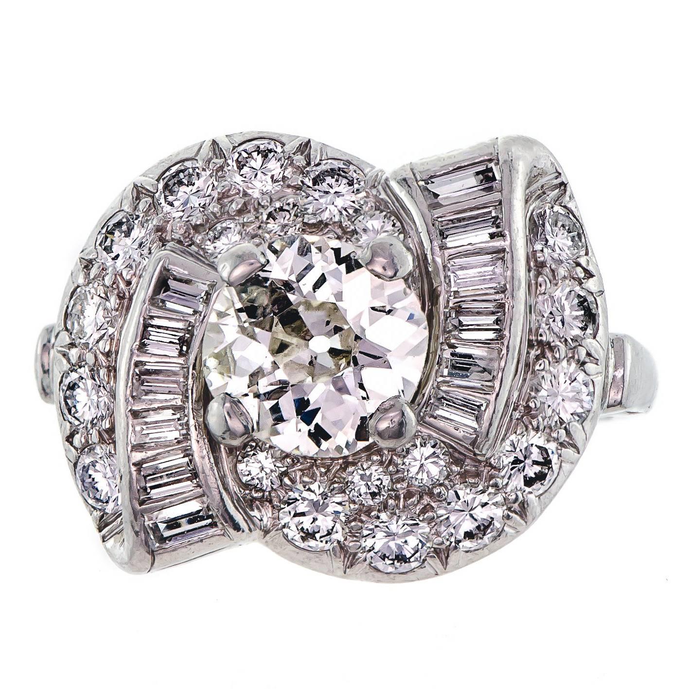 Art Deco Circa 1930s Platinum Diamond Cocktail Ring For Sale