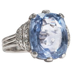 Art Déco circa 1935, Untreated No Heat 22 Carat Blue Sapphire and Diamond Ring