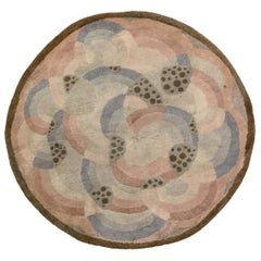 One-of-a-kind Art Deco Circle Rug in Pastel Pink Shades