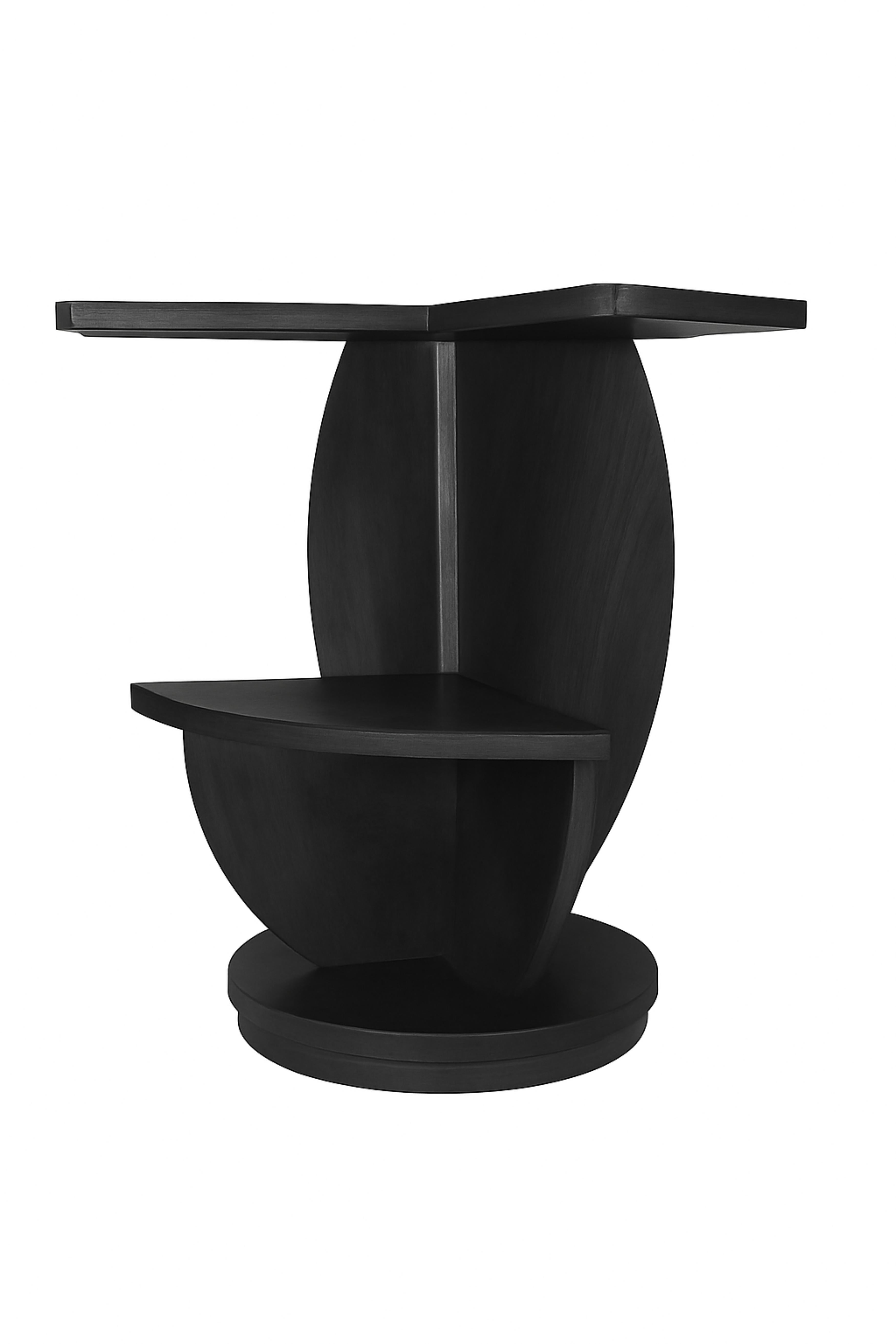 Metal Art Deco Circular Black Lacquer Pedestal Center Table, 20th Century For Sale