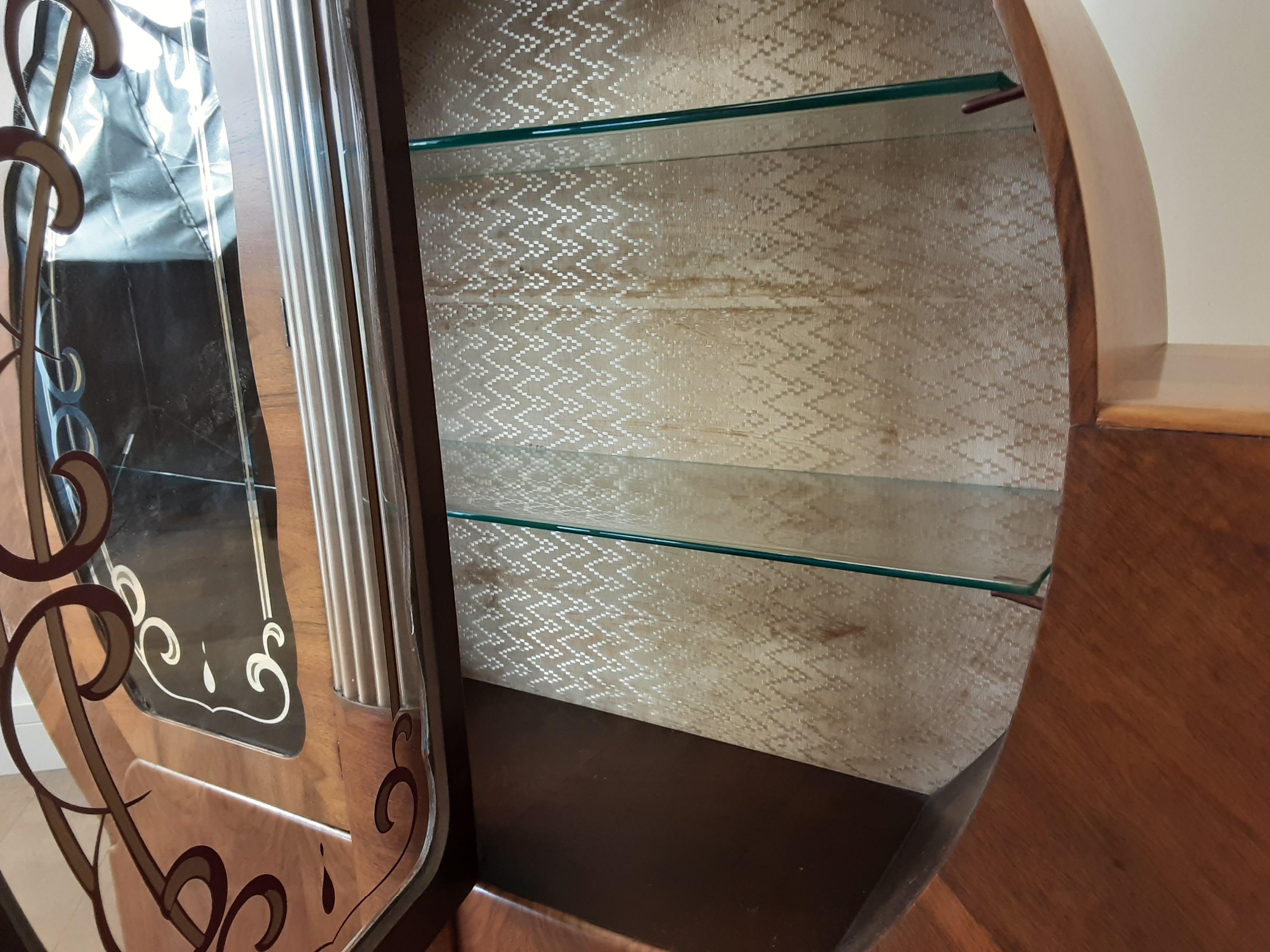 Art Deco Circular Display Cabinet Bookcase with Glass Rods Central Column For Sale 6