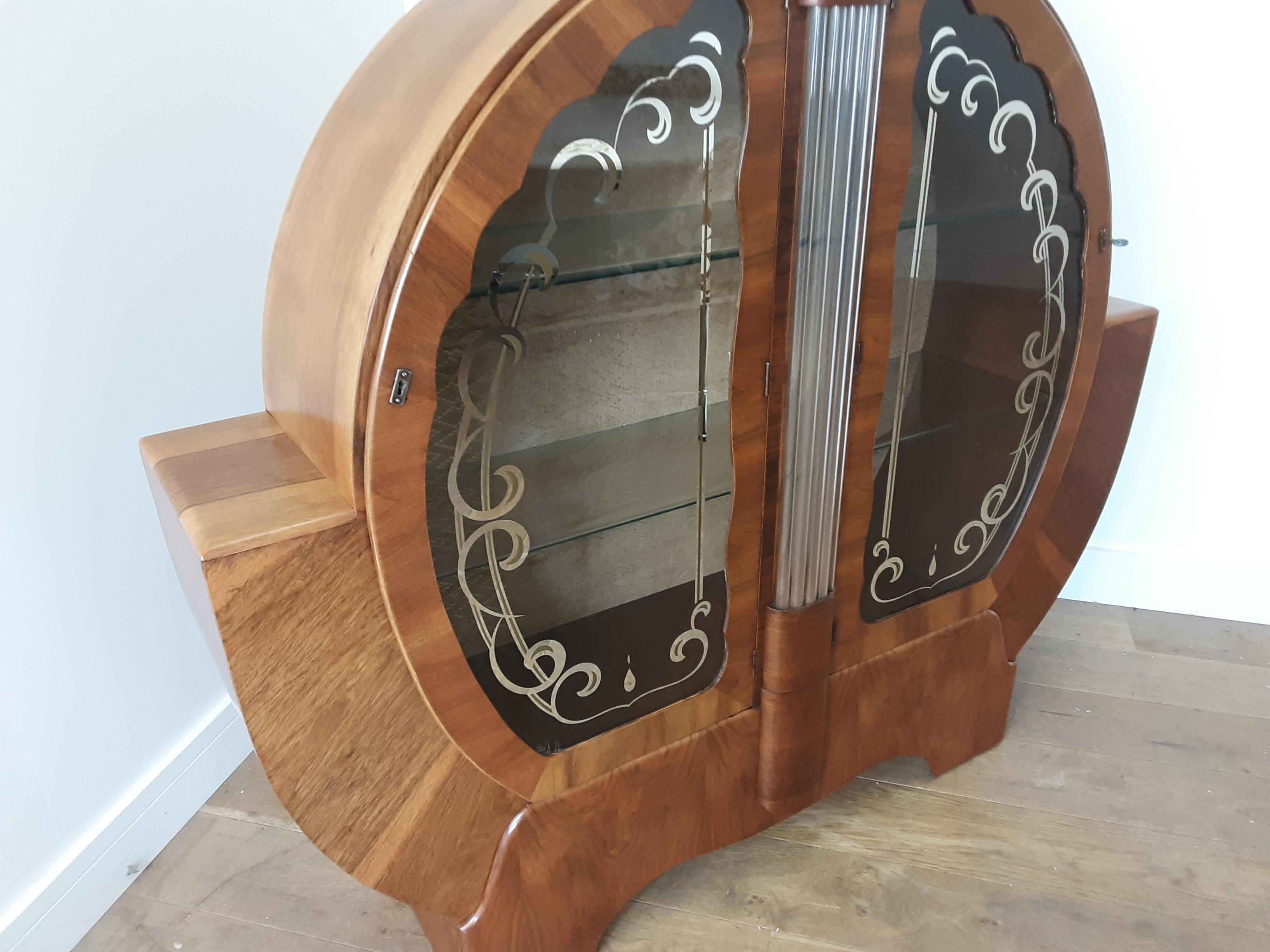 Art Deco Circular Display Cabinet Bookcase with Glass Rods Central Column For Sale 1