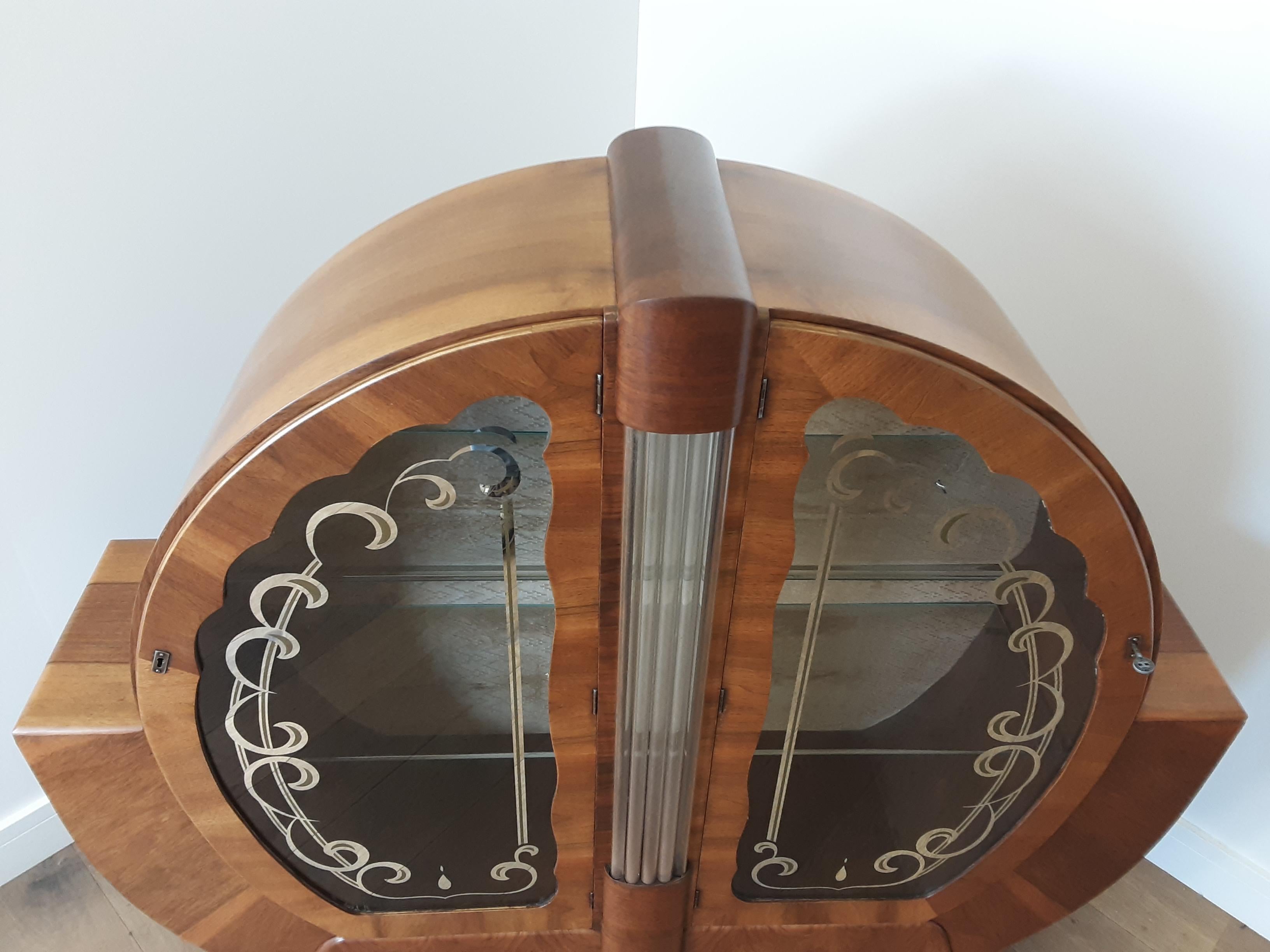 Art Deco Circular Display Cabinet Bookcase with Glass Rods Central Column For Sale 3