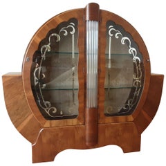 Art Deco Circular Display Cabinet Bookcase with Glass Rods Central Column