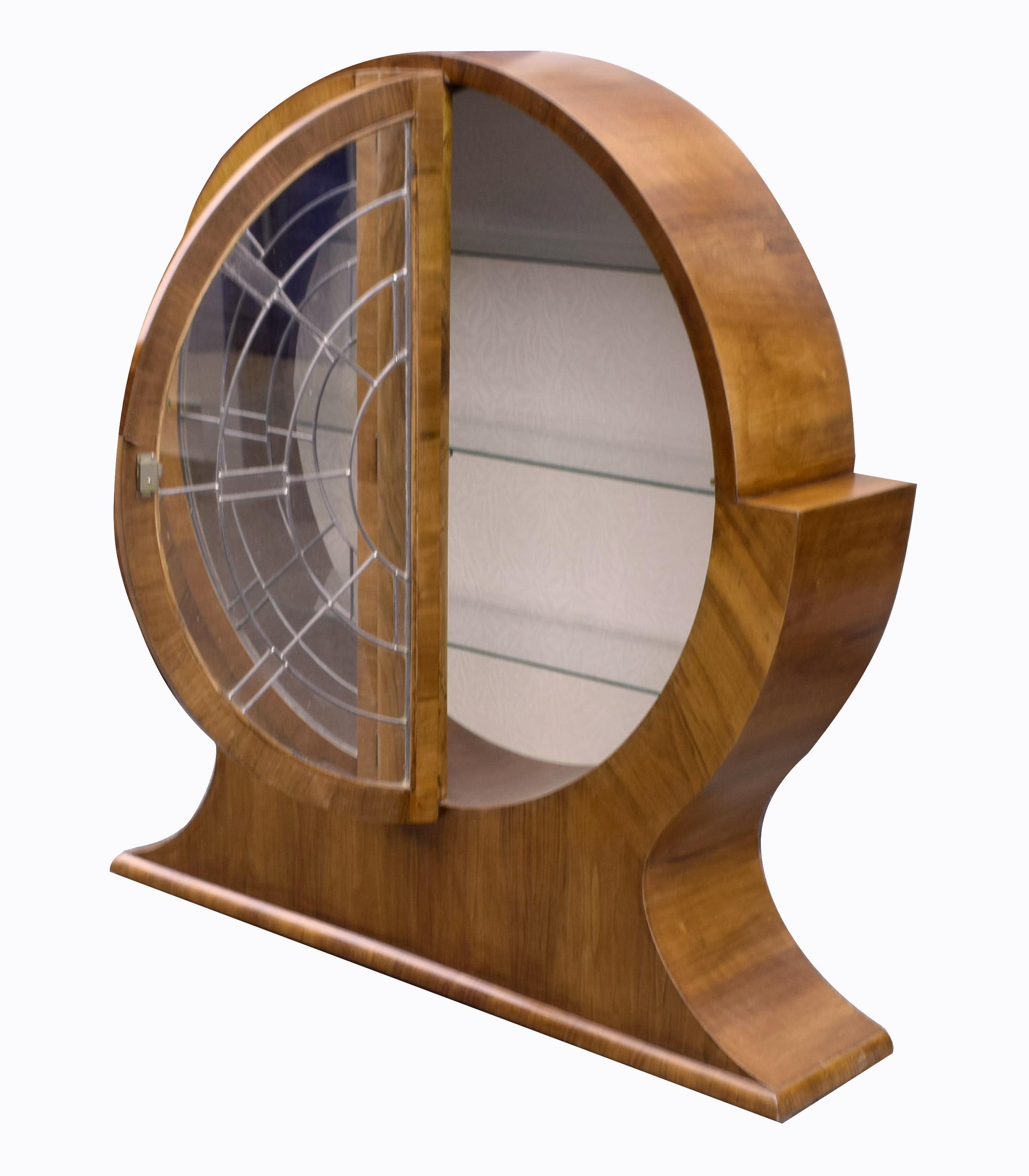Art Deco Circular Display Vitrine Cabinet in Walnut, 1930s English 2