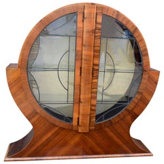 Vintage Art Deco Circular Display Vitrine Cabinet in Walnut, 1930s English