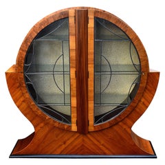 Vintage Art Deco Circular Display Vitrine Cabinet in Walnut, 1930s English