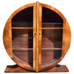 Art Deco Circular Display Vitrine Cabinet in Walnut, circa 1930