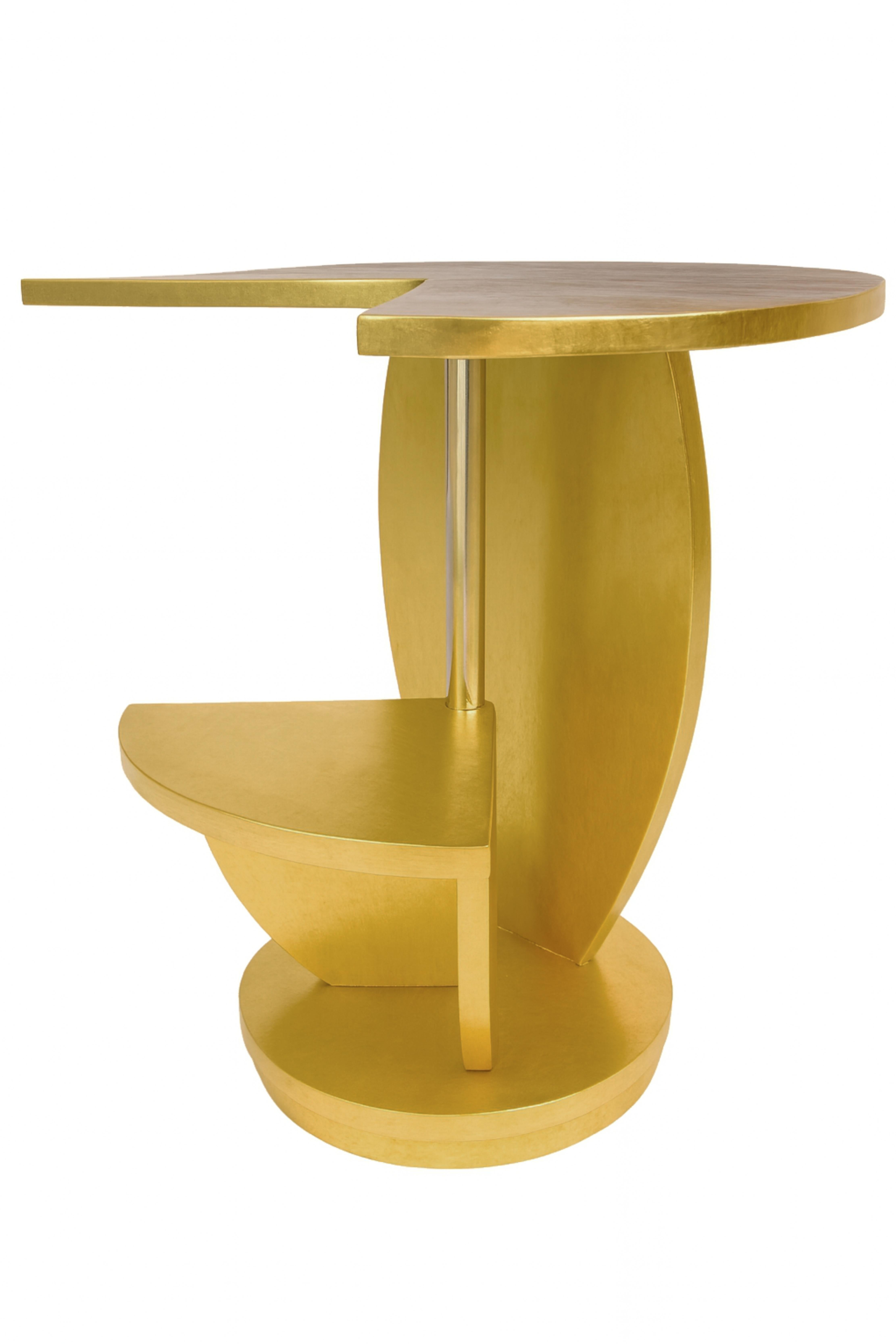 French Art Deco Circular Golden Gilt Pedestal Center Table, 20th Century For Sale