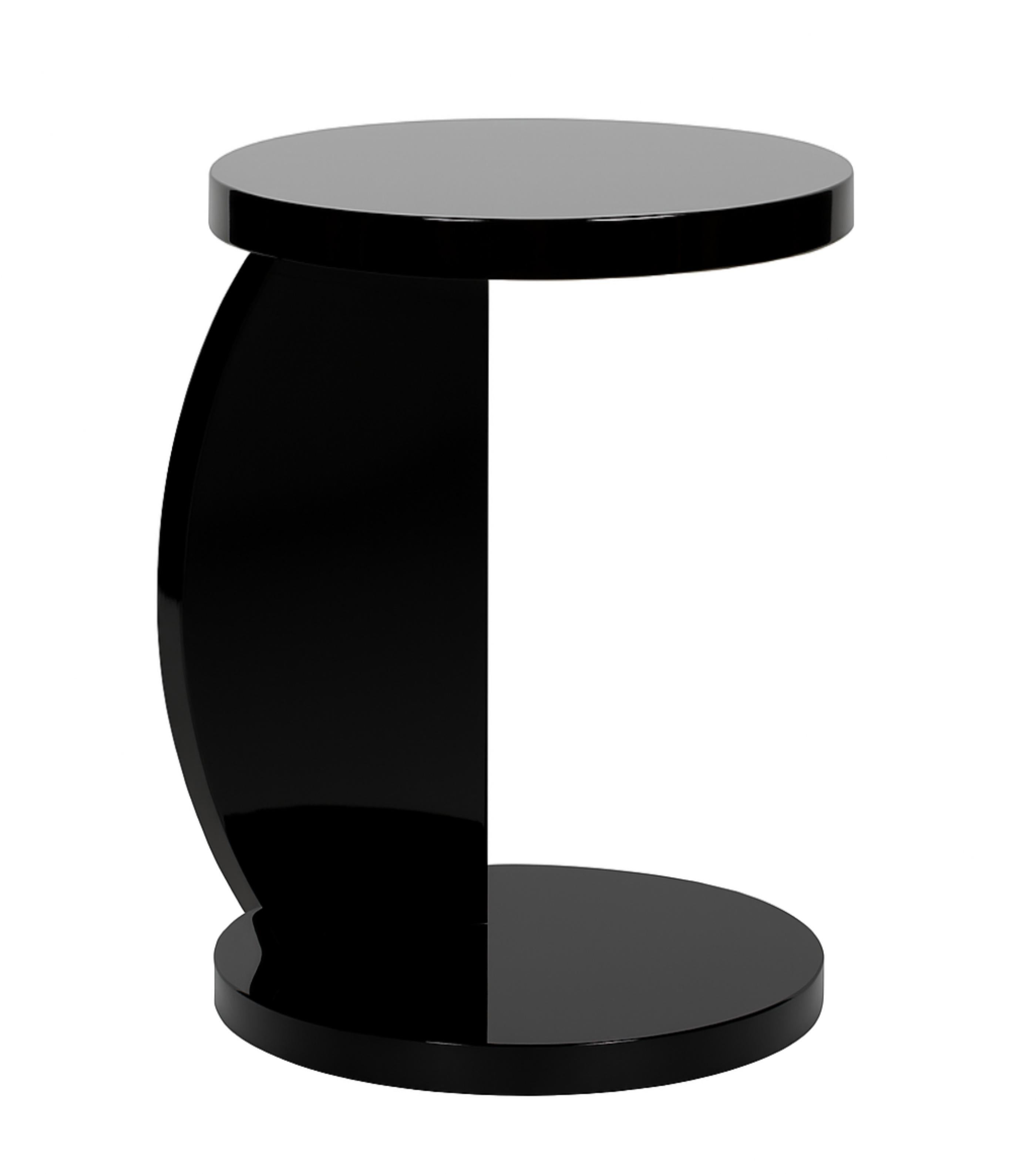 French Art Deco Circular Pedestal Black Lacquer Center Table, 20th Century For Sale