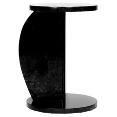 Mesa de centro Art Decó con pedestal circular y laca negra, Siglo XX