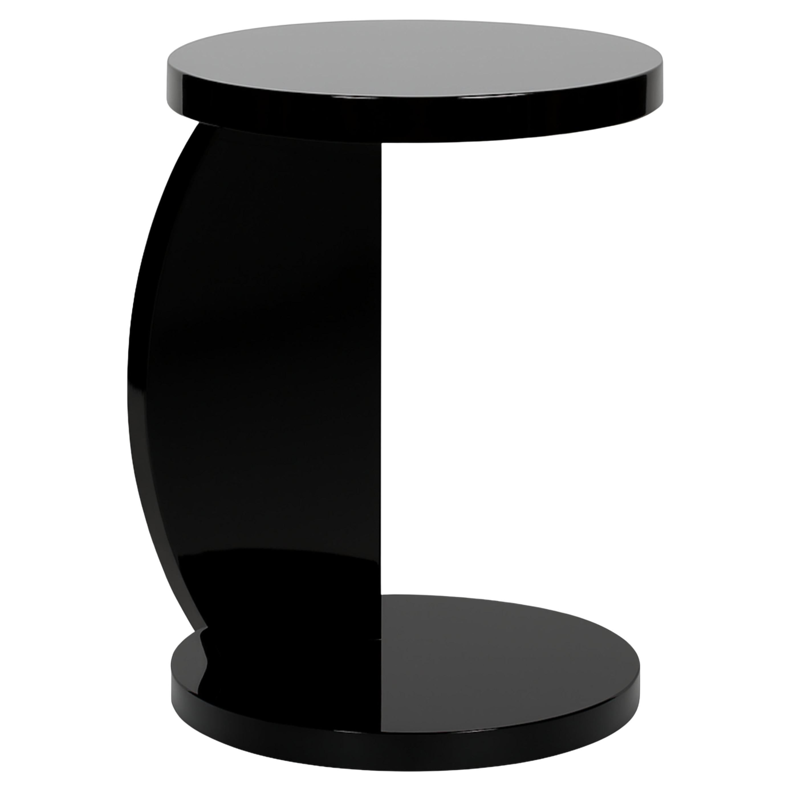 Art Deco Circular Pedestal Black Lacquer Center Table, 20th Century For Sale