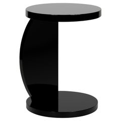 Art Deco Circular Pedestal Black Lacquer Center Table, 20th Century
