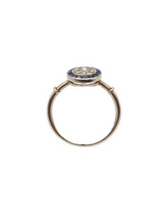 Art Deco circular sapphire ring in 18k white gold and platinum, Art Deco ring