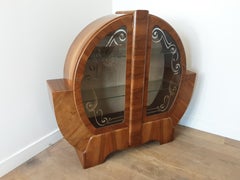 Art Deco Circular Shouldered Display Cabinet Bookcase in Walnut