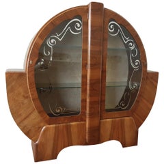 Art Deco Circular Shouldered Display Cabinet Bookcase in Walnut