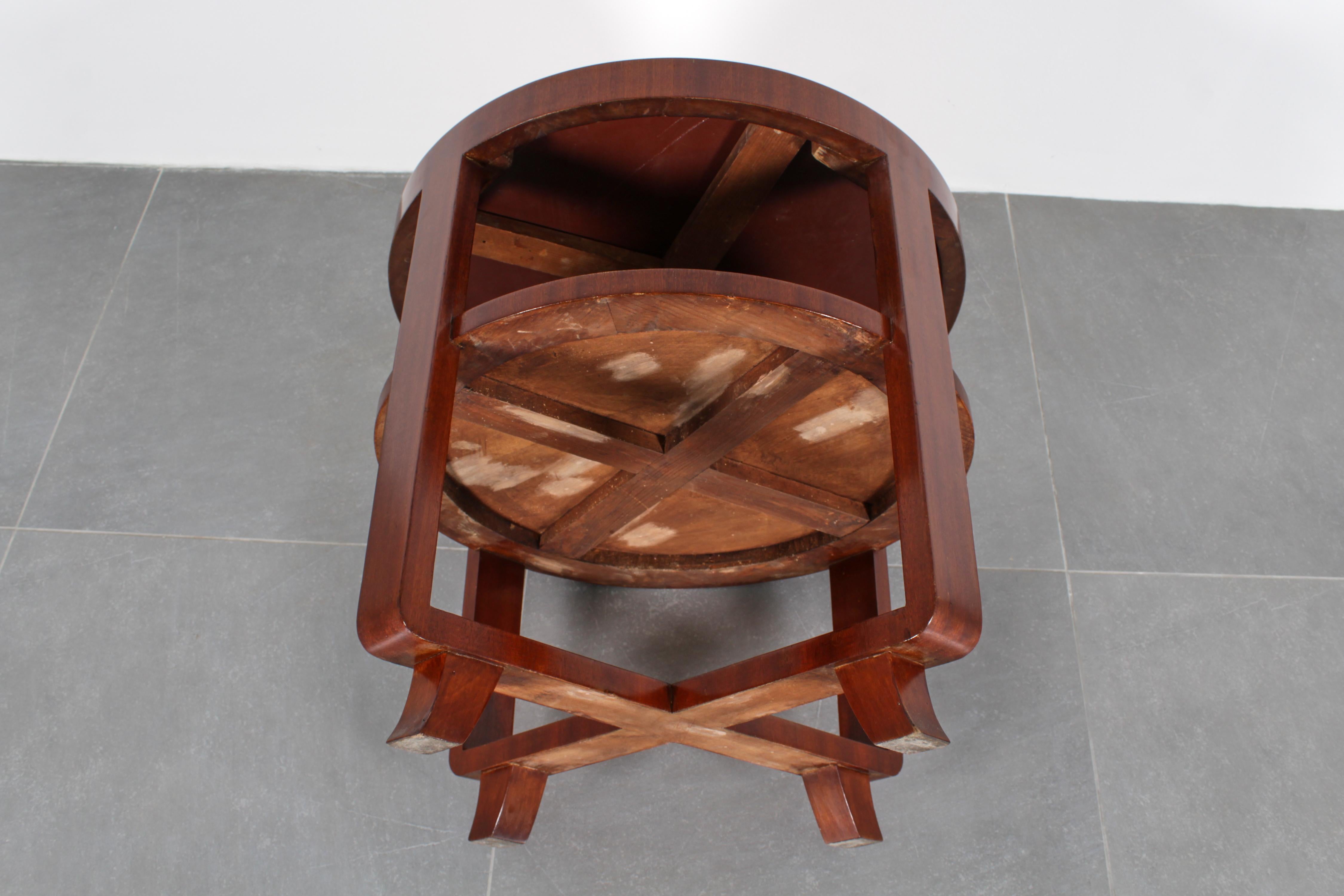 Art Déco Runder Beistelltisch aus gebogenem Holz und rosa verspiegeltem Glas 30er Jahre Italien im Angebot 4