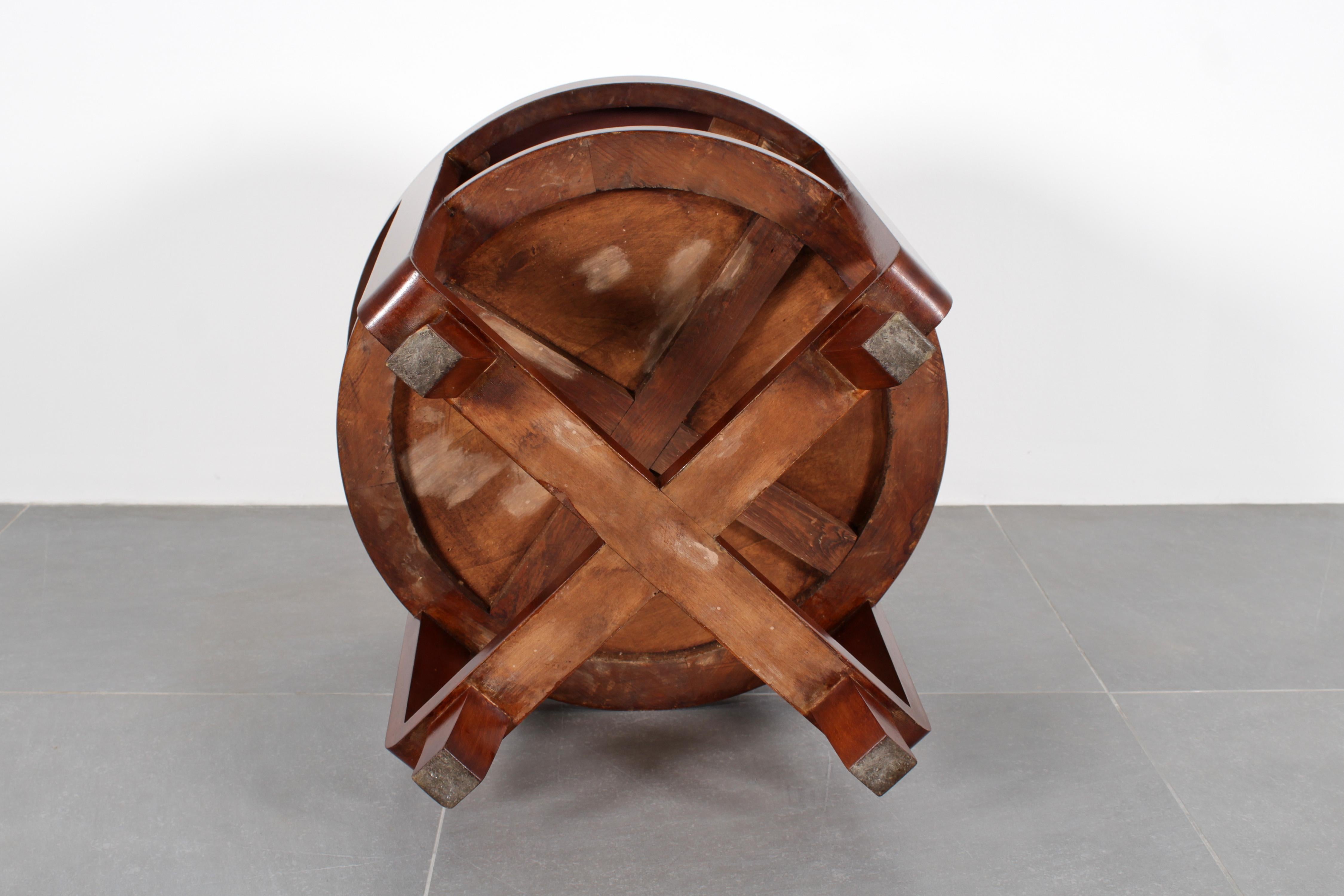 Art Déco Runder Beistelltisch aus gebogenem Holz und rosa verspiegeltem Glas 30er Jahre Italien im Angebot 5