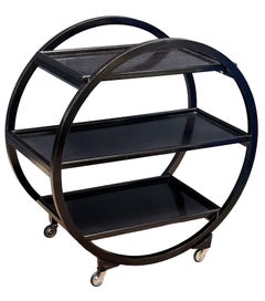 Chariot à boissons circulaire Art déco à trois étages, en bois noirci, d'origine italienne
