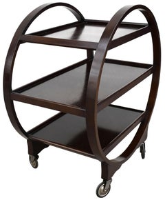 Art Deco Circular Walnut Drinks Bar Cart Trolley, English, 1930s