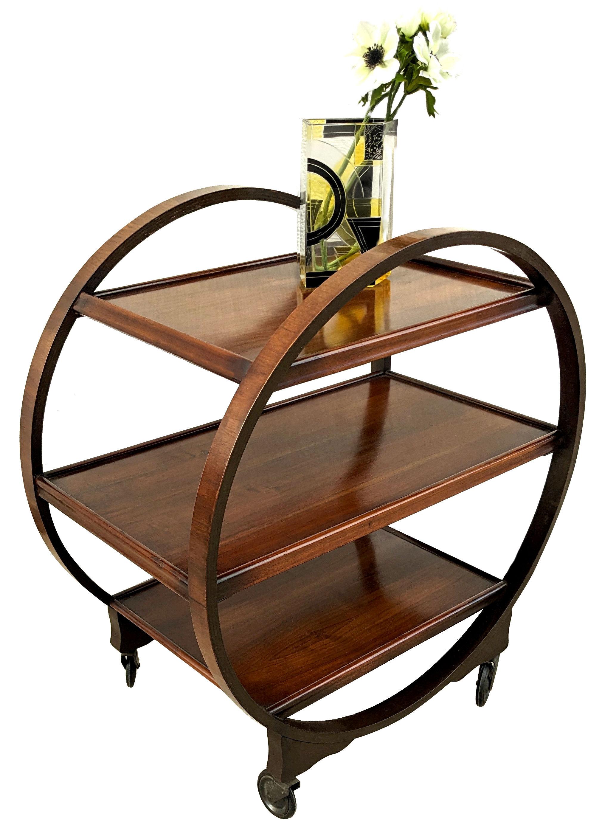 20th Century Art Deco Circular Walnut Drinks Bar Cart Trolley, English, 1930s