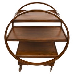 Art Deco Circular Walnut Drinks Bar Cart Trolley, English, 1930s