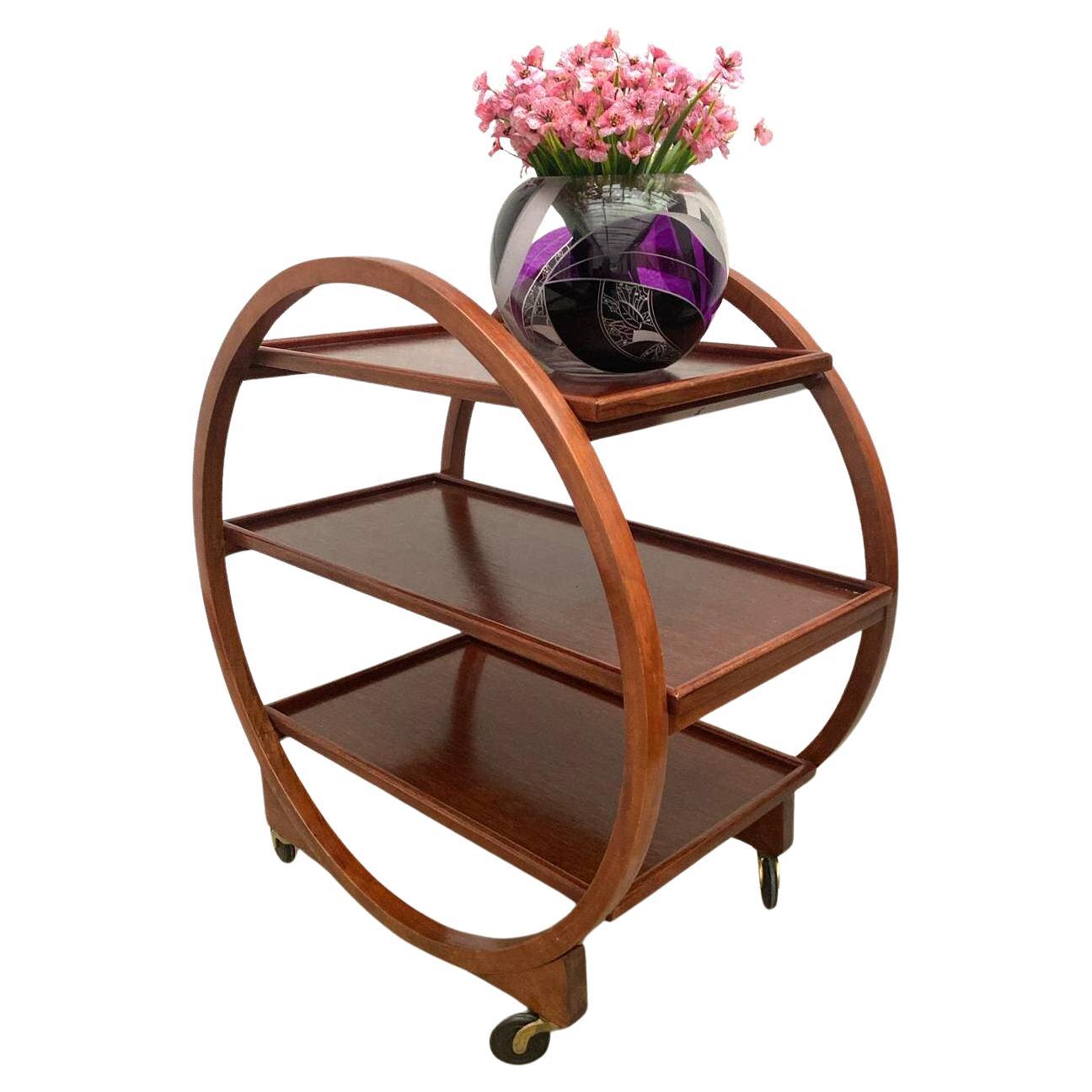 Art Deco Circular Walnut Drinks Bar Cart Trolley, English, 1930s For Sale