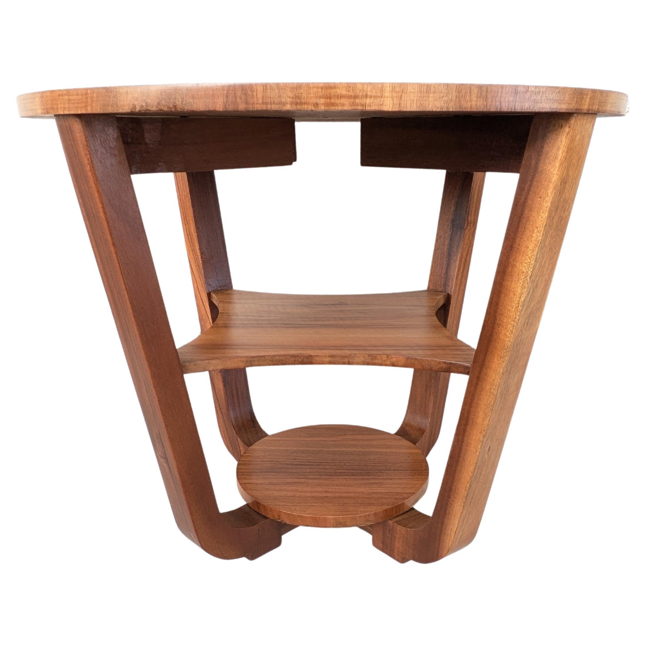20th Century Art Deco Circular Walnut Occasional Three Tier Table, Circa 1930 For Sale