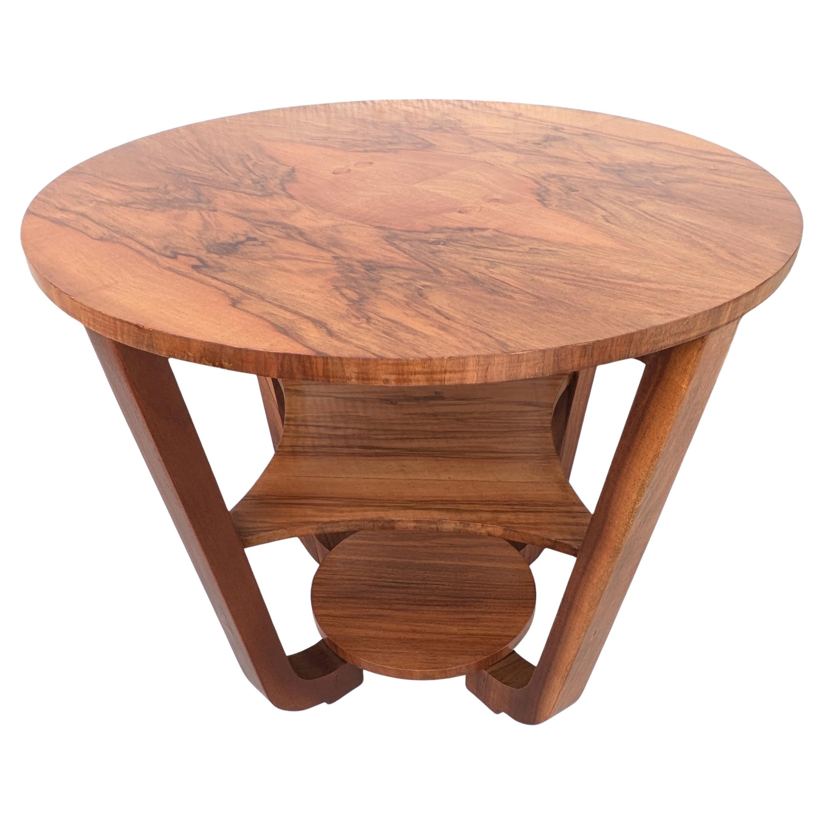 Art Deco Circular Walnut Occasional Three Tier Table, Circa 1930 For Sale 1