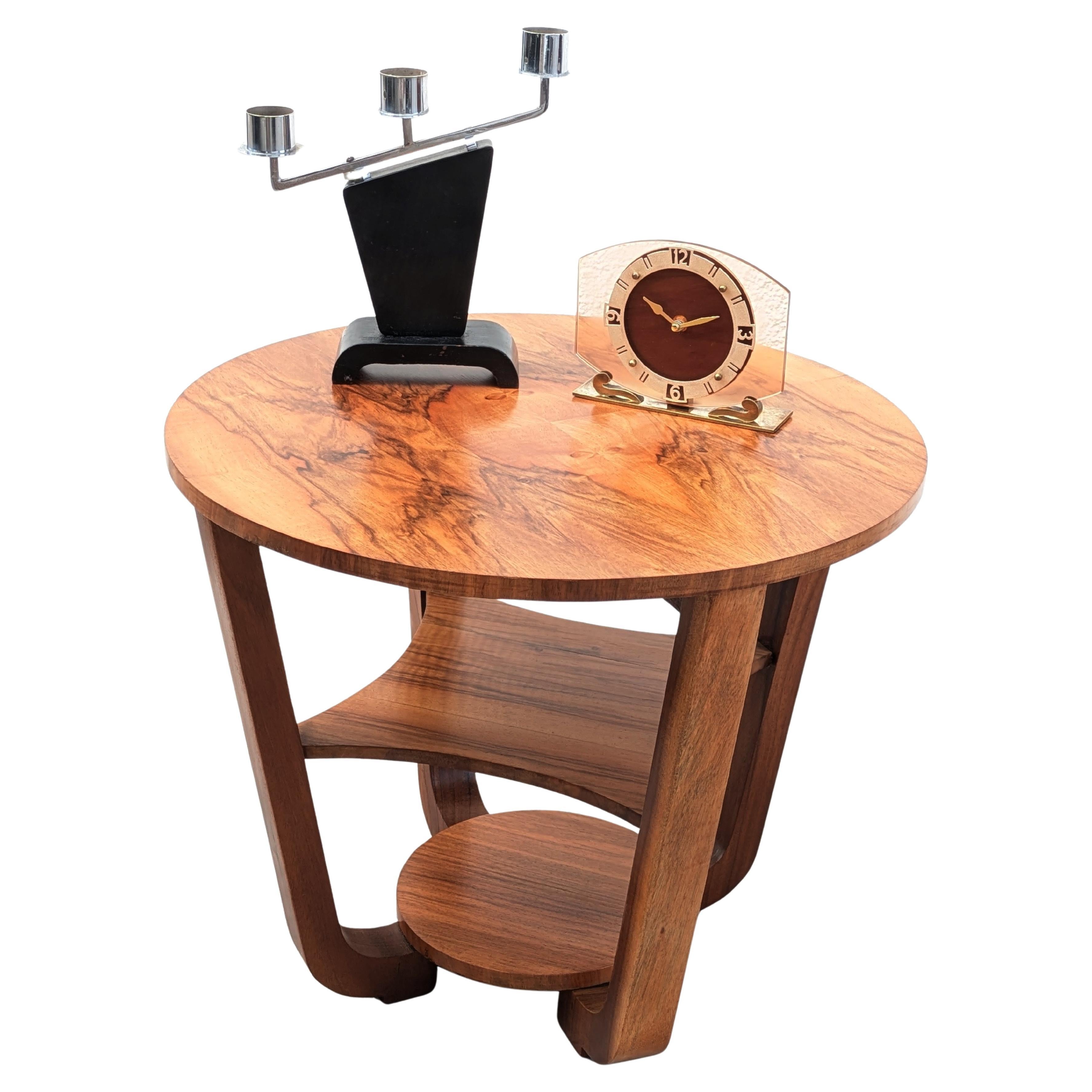 Art Deco Circular Walnut Occasional Three Tier Table, Circa 1930 For Sale 2