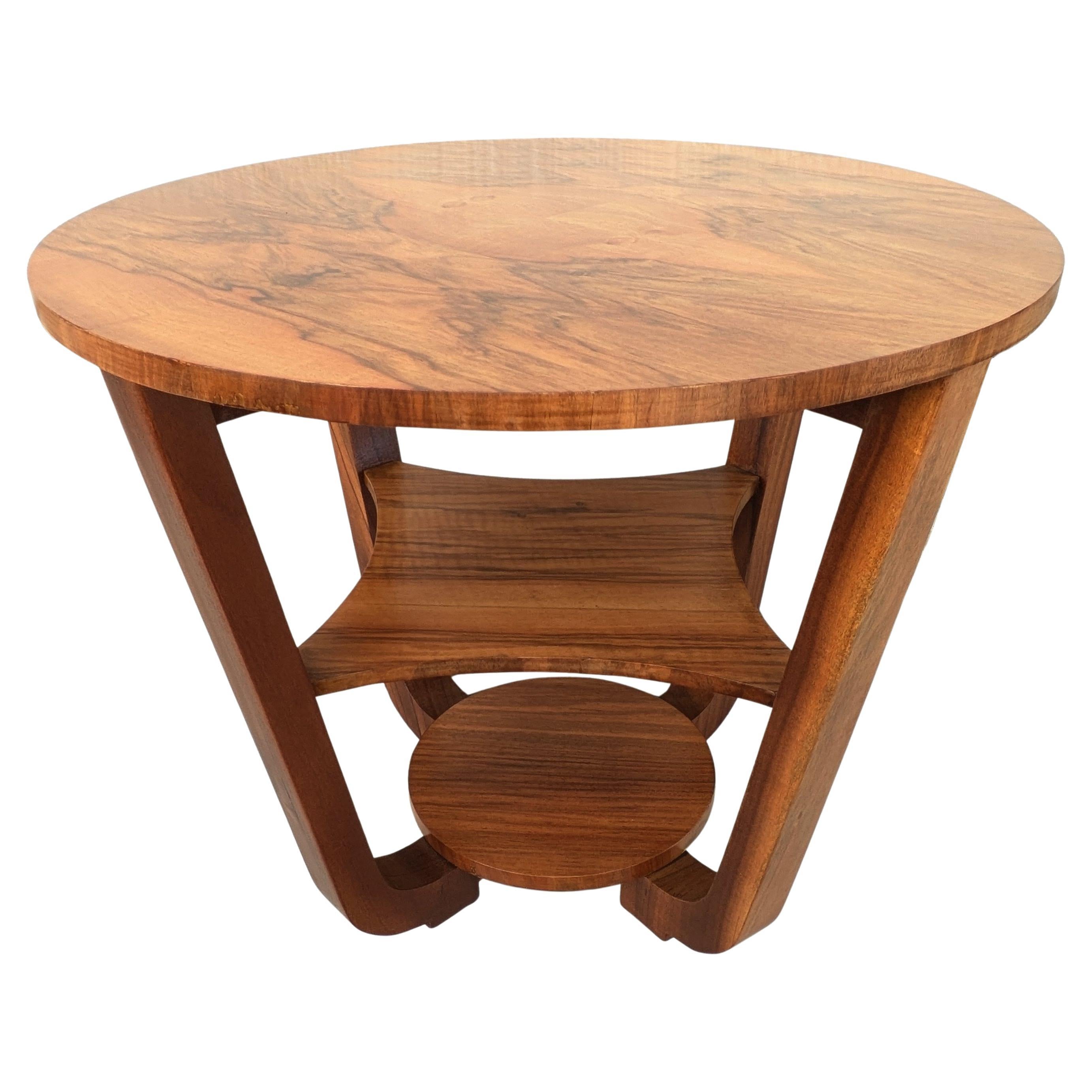 Art Deco Circular Walnut Occasional Three Tier Table, Circa 1930 For Sale