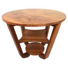 Art Deco Circular Walnut Occasional Three Tier Table, Circa 1930