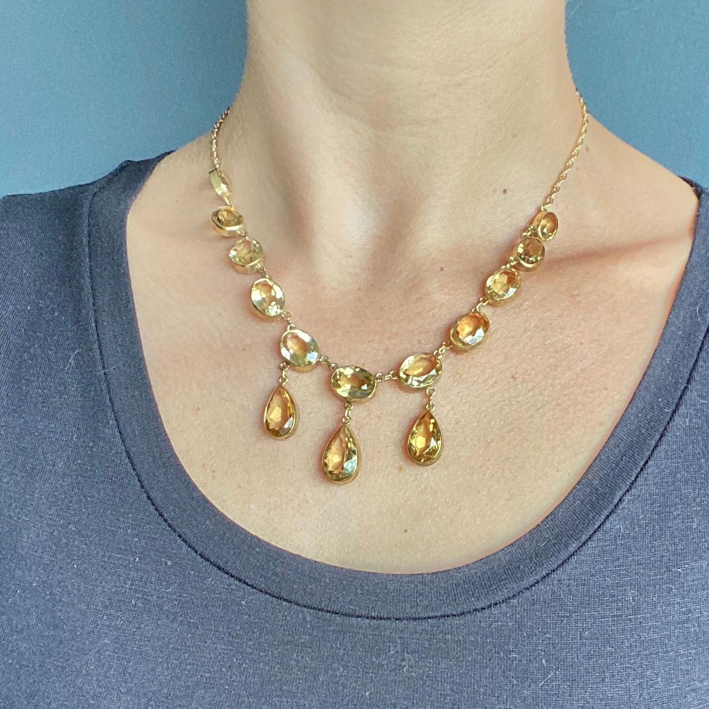 Art Deco Citrine 9 Carat Gold Rivière Necklace In Good Condition In Chipping Campden, GB