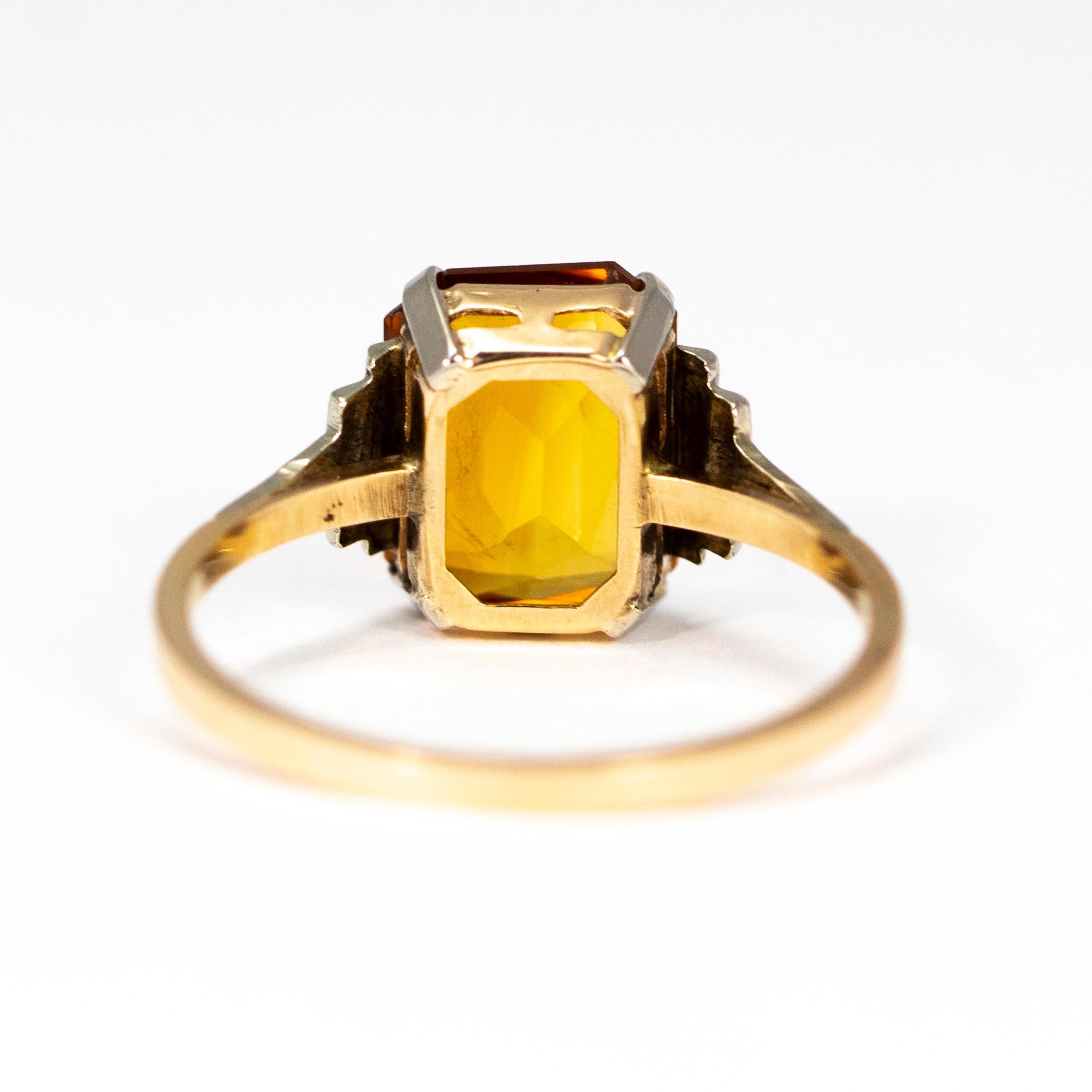 Women's Art Deco Citrine and 9 Carat Gold and White Gold Ring
