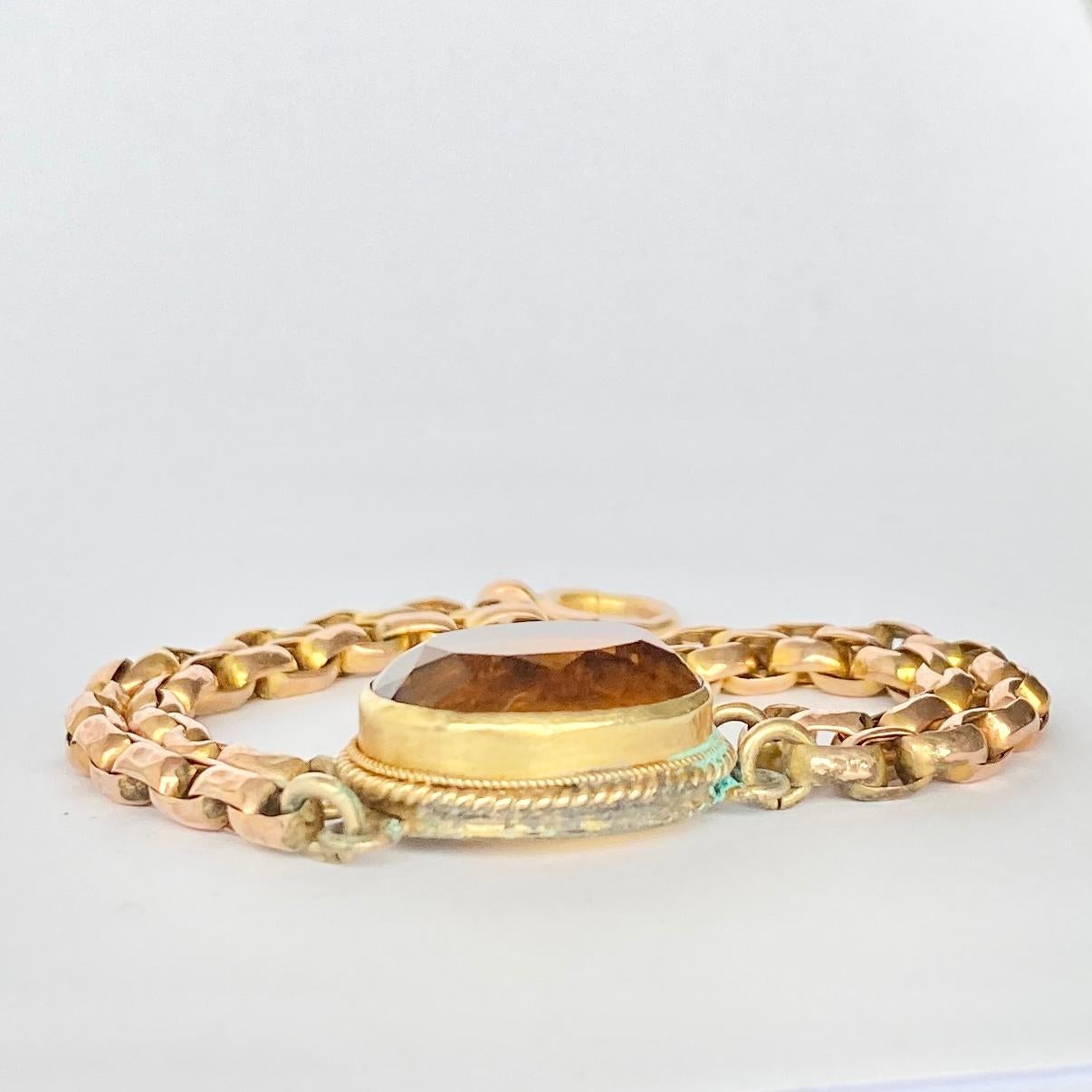 Oval Cut Art Deco Citrine and 9 Carat Gold Bracelet