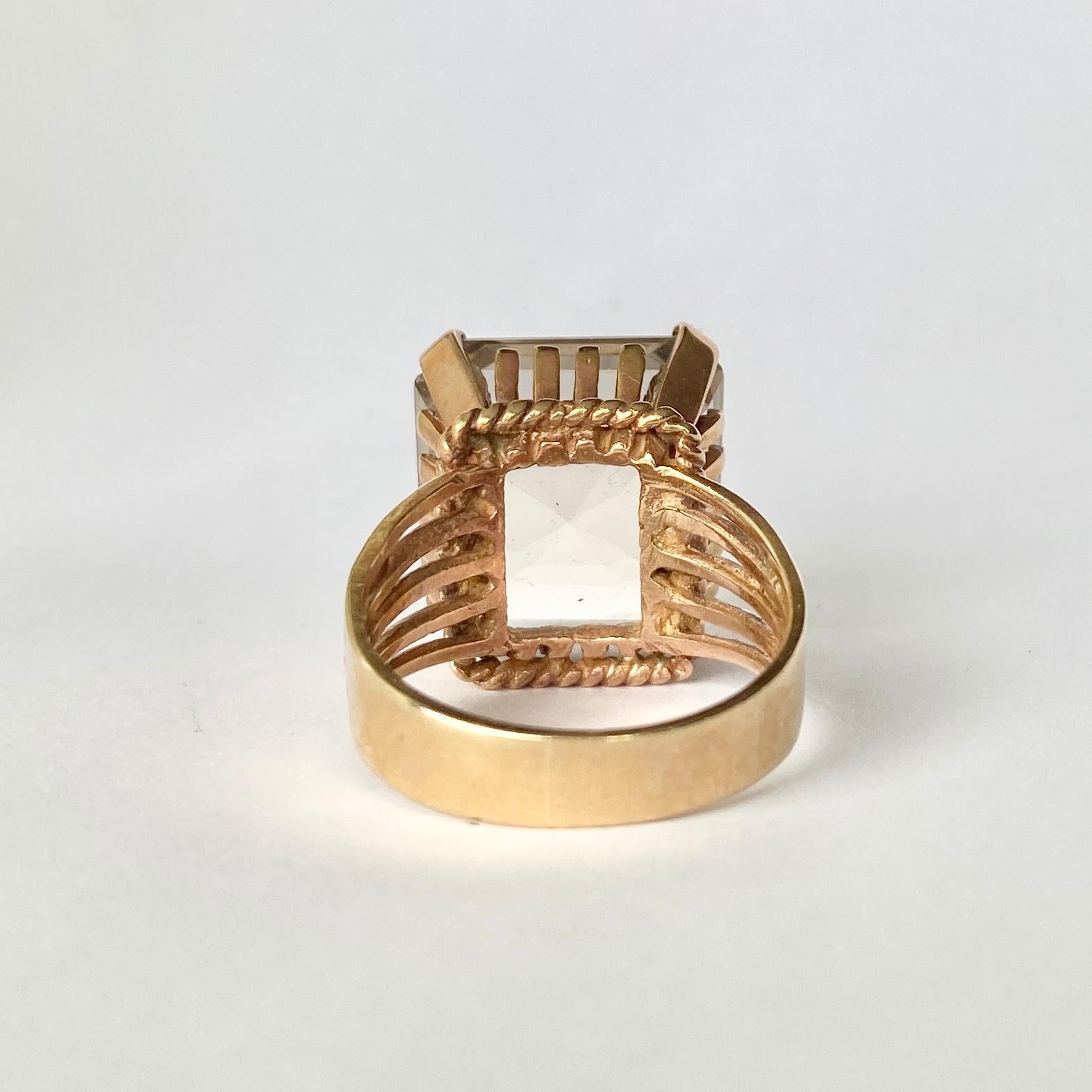 Emerald Cut Art Deco Citrine and 9 Carat Gold Cocktail Ring For Sale